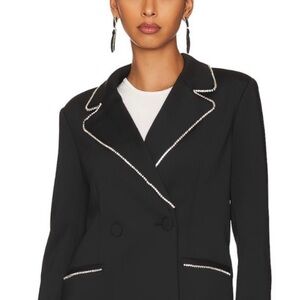 Good American Crystal Embellished Double Breasted Scuba Blazer